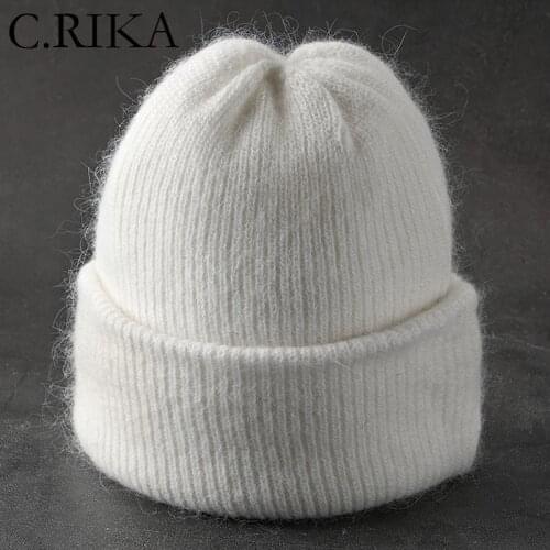 2020 Autumn Winter Rabbit Hair Skullies Hat Outdoor Fashion Warm Beanies Hats Casual Women Girls Solid Cover Head Knitting Cap