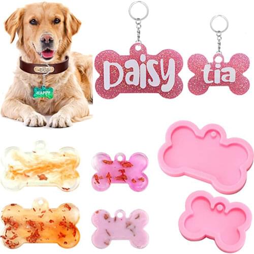 1set Dog Bone Shape Pendant Silicone Resin Mold DIY Shiny Dogs Tag Keychain Epoxy Mould For Handmade Crafts Jewelry Making