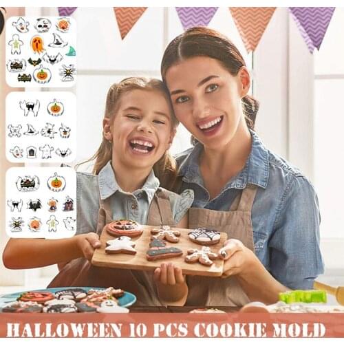 10pcs Halloween Cookie Cutter Frame Cookie Cutters Fondant DIY Stencils for Making Biscuit Bread TS2 Baking Mold