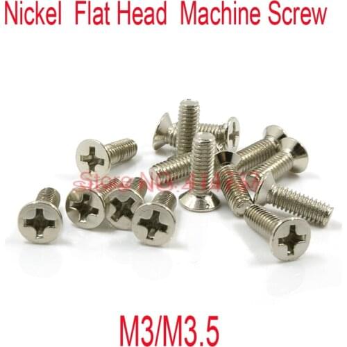 100pcs/lot DIN965 M3/M3.5 Steel With Nickel Machine Phillips Flat Head Cross Recessed Countersunk head Screw Length 4mm--35mm