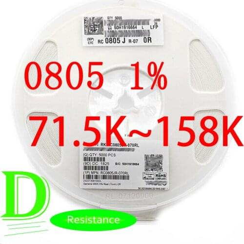 100PCS SMD Resistor RC Series 0805 1% Original RC0805FR-07 Series 71.5k-158K All resistors 75K 82K 91K 100K 110K 120K 130K 150K