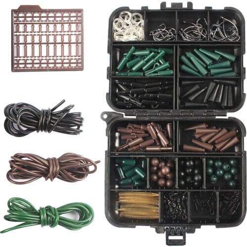 188pcs Carp Fishing Accessories Kit Including Buffer Beads Lead Safety Clips Rolling Swivel Anti-tangle Sleeve with Box