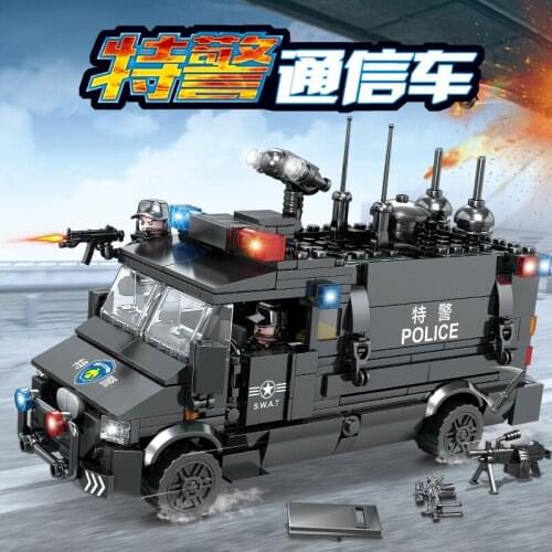 409pcs Kaizhi 67283 City Guardian Police Series Communication Vehicle Black Hawk SWAT Building Block Gifts