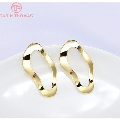 6PCS 20x40MM 24K Gold Color Plated Irregular Glossy Sureface Pendant Charms High Quality DIY Jewelry Making Findings