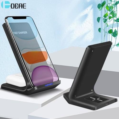 2 in 1 QI 15W Wireless Charger Dock Station Fast Charging Phone Stand For iPhone 12 11 XS XR X 8 AirPods Pro Samsung S21 S20 S10