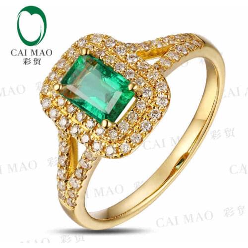 CaiMao 0.62 ct Natural Emerald 18KT/750 Yellow Gold 0.36 ct Round Cut Diamond Engagement Ring Jewelry Gemstone