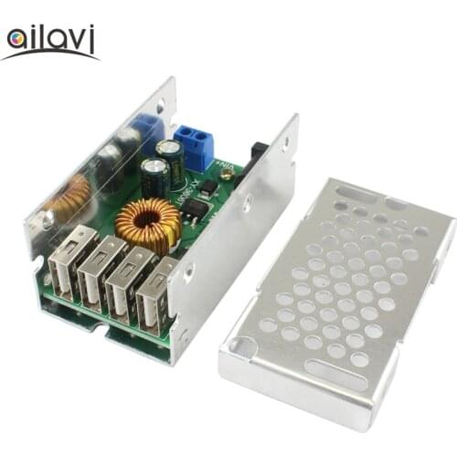 DC-DC Power Buck Converter Module 24V 12V To 5V 5A High Efficiency 4 USB Ports Power Charging Module With Aluminum Housing