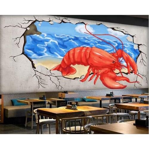 Beibehang Customized personality wallpaper photos hotel dining decoration murals 3D retro crayfish dining background wall