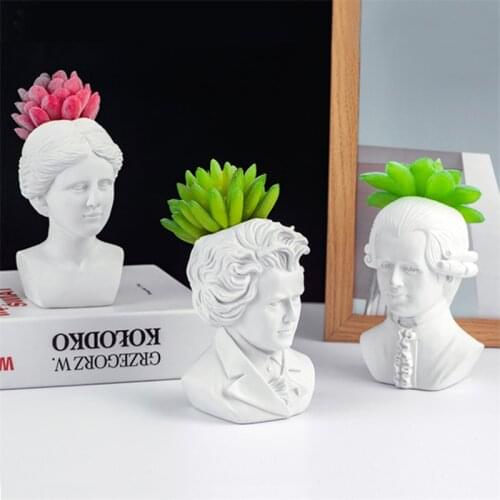 16cm Resin Mozart Beethoven David Flower Pot Europe Celebrity Vase Plaster Statue Antique Home Decor