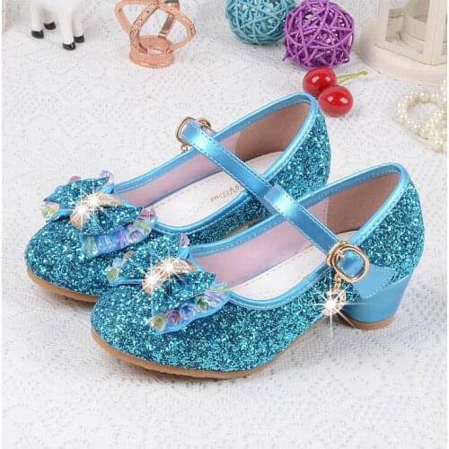Girls Leather Wedding Shoes Baby Childrens Sequins Princess Sandals Enfants Kids High Heels Dress Party Shoes for Girls