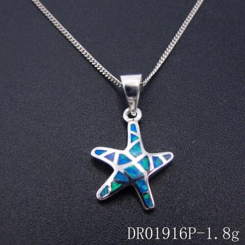 Beuatiful Starfish Pendant 925 Sterling Silver Blue Fire Opal Jewerly Womens Pendant Necklace For Gift