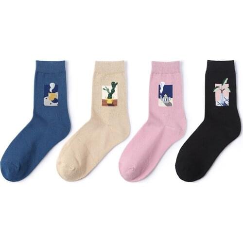 Creative cartoon new product new tube ladies socks fresh art style oil painting hose