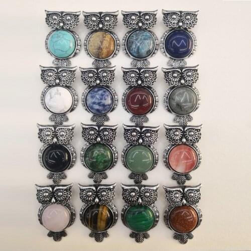 Fashion Vintage Owl Necklace Pendant charms Natural Stone Pendant cute For Women Reiki Jewellery gift wholesale 12pcs