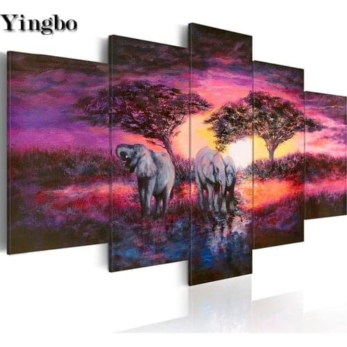 Full Square/Round 5 PCS Diamond Painting elephant DIY 5D Mosaic Diamond Embroidery triptych painting for Living room decoration