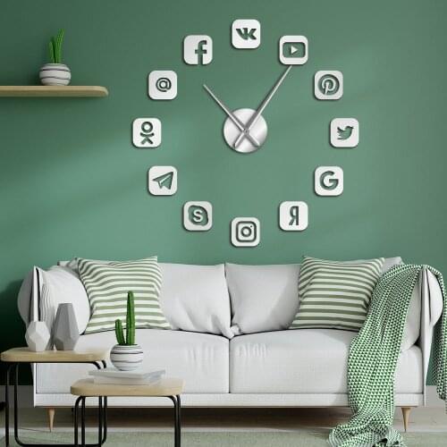 DIY Wall Social Media Symbols Art Giant Wall Watch Office College Dorm Decor 3D Frameless Icons Wall Clock Gifts for Teenagers