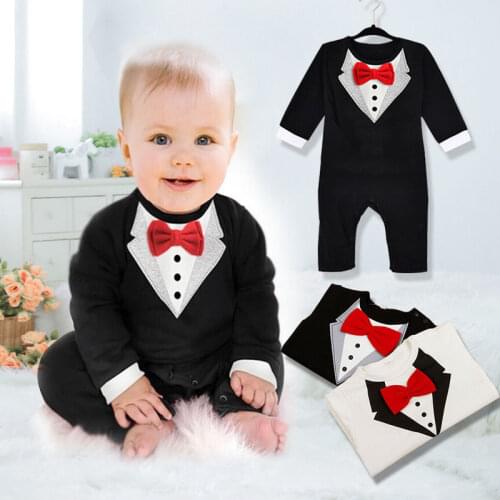 2018 Newly Summer Formal Toddler Baby Boys Romper 2 Style Long Sleeve Gentle Bow Solid Jumpsuits Romper Outfit 0-3Y