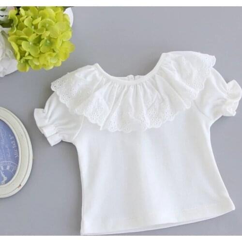 Infants Clothes Newborn Baby Girls White T-shirts Cotton Short-sleeved Toddlers Kids Tees Sweet Summer Tops