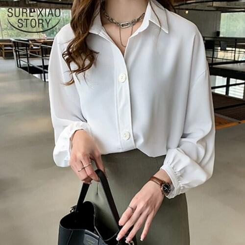Office Lady Cardigan Plus Size Shirts Autumn Solid Chiffon Blouse Women Loose Single Breasted Female Tops Blusas Mujer 12323