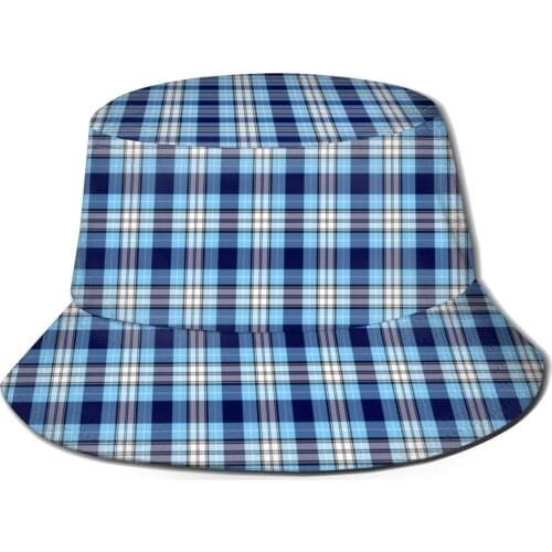 2021JK Plaid Print Fisherman Hat for Men Women Outdoor Leisure Bucket Hat Sunscreen Female Sunhat