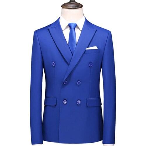 10 Colors To Choose Pure Color Men Formal Dress Suit Jacket Fashion Business Wedding Coat Double Breasted Slim Fit Blazers Men