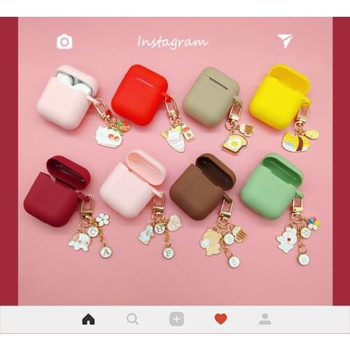 Cartoon Rabbit Pendant Decor Silicone Case For Apple AirPods 2/1 Bluetooth Earphone Cover Accessories With Cute Cat Dog Key Ring