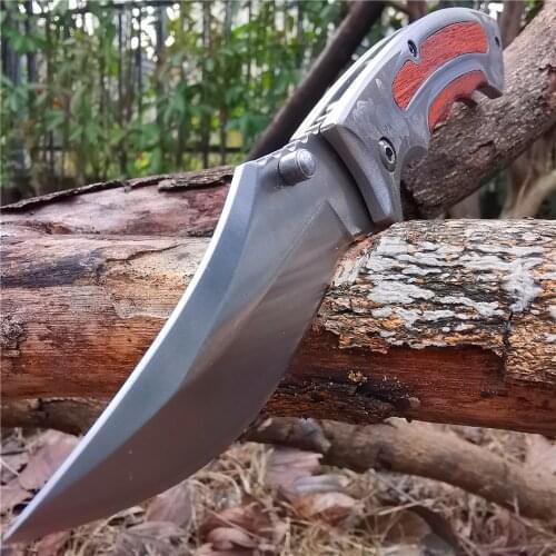 8.26 Inch Folding Knife, Pocket Knife, Sharp Outdoor Hunting Knife, Stainless Steel Blade, Wooden Insert Handle, Outdoor Tool