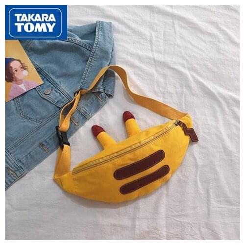 TAKARA TOMY Pokemon Pikachu Fashion 2021 New Wild Diagonal Canvas Small Bag Chest Bag Female
