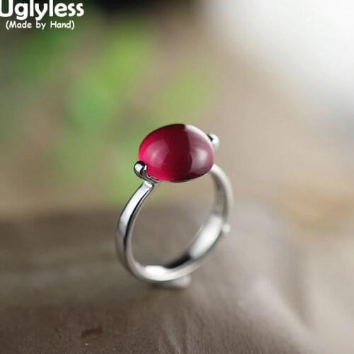 Uglyless LOVE at First Sight Soooo Pretty Perfect Semicircle Gemstones Rings for Women MINI Corundum HOT PINK Rings 925 Silver
