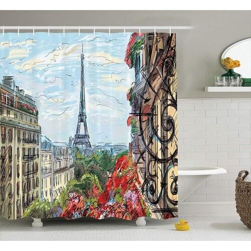 Street In Paris Town Traffic Trees Downtown Urban Life Exterior Monument Scene Print Polyester Fabric Bathroom Shower Curtain