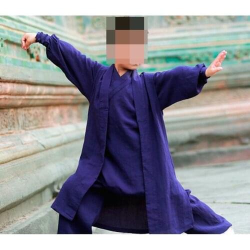 Unisex CUSTOMIZE11color 3pcs/SET Linen shaolin monks kung fu suits taoist robe tai chi clothing martial arts uniforms blue/green