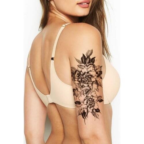 Waterproof Temporary Tattoo Sticker Black Hannah Peony Flowers Snake Design Fake Tattoos Flash Tatoos Arm Leg Body Art for Women