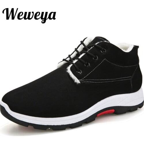 Weweya Cheapest Winter Boots Men Fashion Fur Flock Winter Shoes Men Leather Winter Ankle Boots Men Warm Casual Men Boots