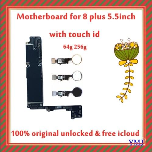 Factory Original unlock For Iphone 8 Plus logic board with Touch ID, 100% Tested Motherboard For iPhone 8P 64gb 256gb unlocked