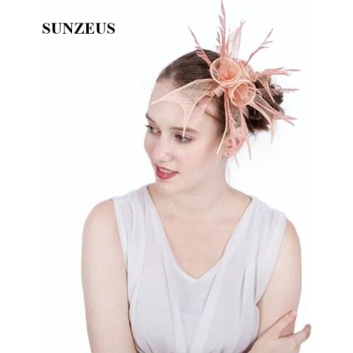 Champagne Bridal Hats with Linen Flowers Elegant Womens Hair Accessories with Hair Pins Feathers Fascinatros Hats SH84