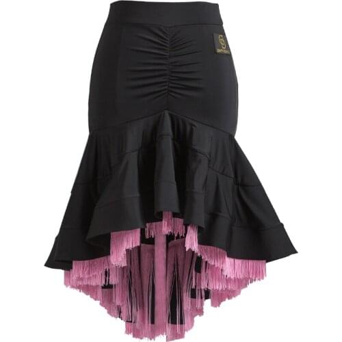 2018 Top Latin Dance Skirts For Women Black tassel Club Party Salsa Ladies Female Dancer Studio Tassel Swing Tango Skirt DA502
