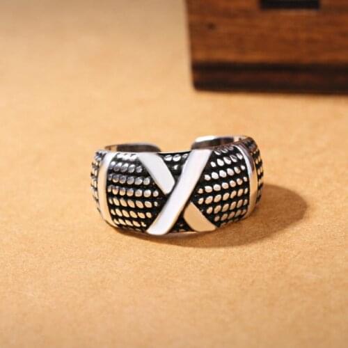 Sole Memory Retro Geometric Pattern X Letter 925 Sterling Silver Female Resizable Opening Rings SRI308