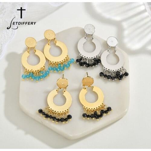 Letdiffery Vintage Women Crystal tassel Earring Stud Stainless Steel Bohemia Earrings for Vacation