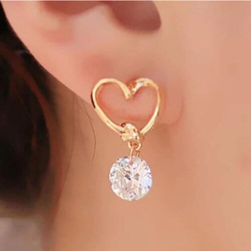New Fashion Mujer Boucles d'oreilles Bijoux CZ Zircon Crystal Heart Drop Earrings Women Wedding Jewelry Pendientes Gift