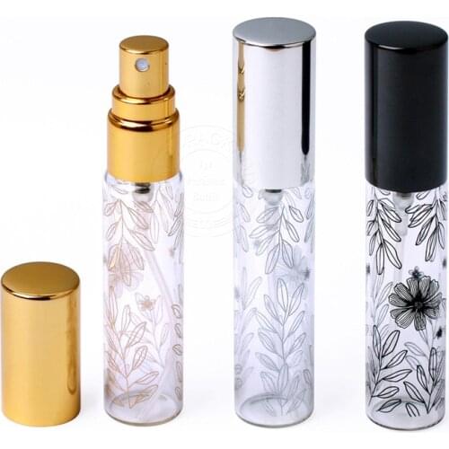 10ML Mini Glass Leaf Pattern Refillable Perfume Bottle Portable Rotary Aluminium Spray Atomizer Empty Spray Perfume Bottle Trave