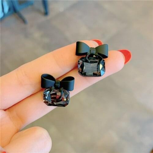 S925 Silver Black Bow Stud Earrings Simple Temperament for Women Piercing Jewelry
