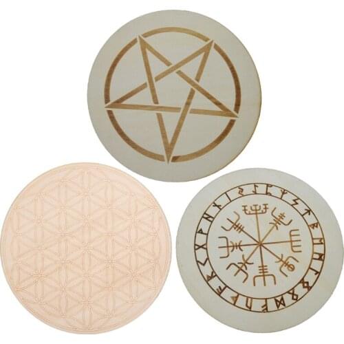 15cm Wood Divination Coaster Round Altar Pad Props Ritual Divination Witchcraft Supplies for Altar Table Decor Astrology Tool