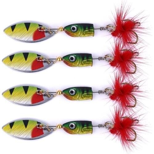 2Pcs Spinner Bait 7g Spoon Lures Metal Fishing Lure Bass Hard Bait With Feather Treble Hooks