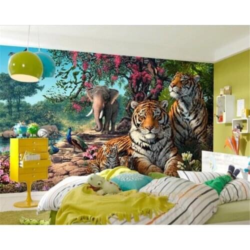 Wellyu Custom 3d wallpaper tiger family oil painting TV background wall фотообои living room bedroom children room 3d wallpaper