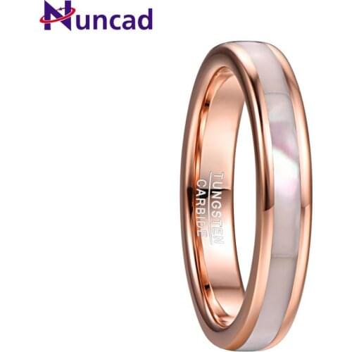 4mm simple Tungsten Carbide Ring Womens Rose Gold Tungsten Steel Ring with Mother of Pearl Shell Comfort Fit Size 5-10