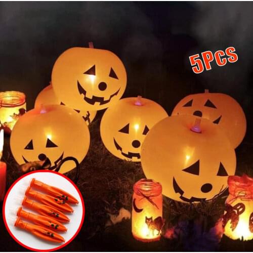 5 Pcs Mini Cartoon Halloween Balloons Pumpkin with Lights Fast Inflatable Toy Halloween Decoration Ball Halloween Party Supplies