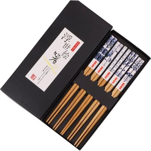 5PCS New Product Japanese Hand-painted Blue and White Bamboo Chopsticks Exquisite Gift Box Household Chopsticks Set