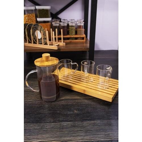 600 ml Wooden French Press and 3 Pieces Borosilicate Glass Set kitchen mother presentation tray storage container plate dust cov