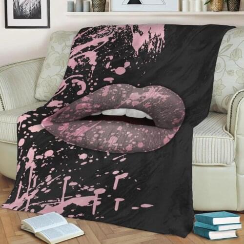 Abstract Pink Lips 3D Print Plush Blanket Throw On Sofa Home Decor Soft Warmth Washable Nap Blanket Dropshipping