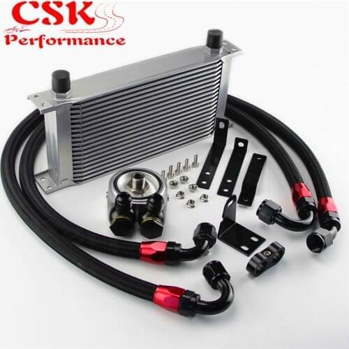 Aluminum 19 Row Engine Oil Cooler w/ Filter Adapter Kit Fits For Honda S2000 F20 F22 Black/Silver