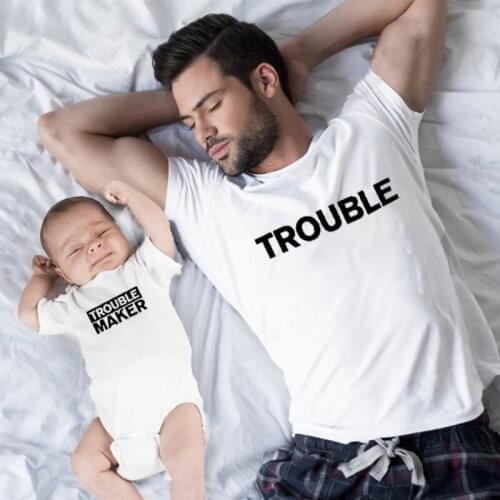 Big Trouble and Little Trouble Dad and Daughter Matching Clothes Baby Clothes Boy Summer Letter Cotton Family Matching Outfits L